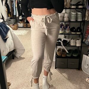Paper-Bag Tapered Linen Pants